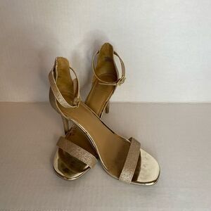 Material Girl rose gold sparkly open toed heels